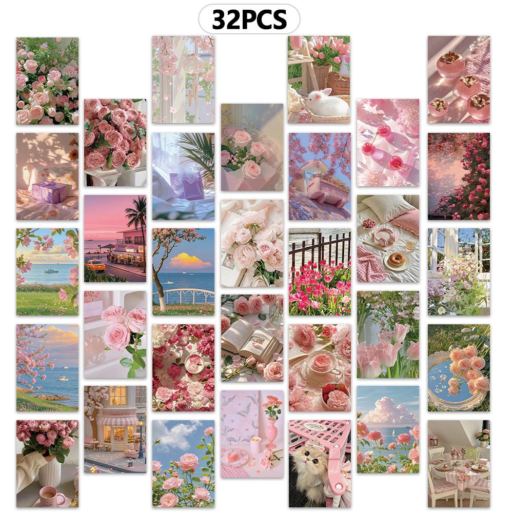 

32pcs, Pink Girl Series Postcards, Room Decoration Stickers, Brochure Materials, Souvenirs, Collectibles and Mailing чистый