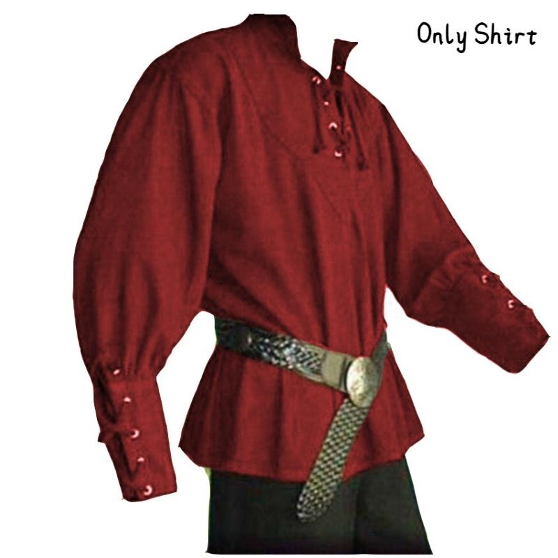 Men's Vintage Loose-fitting Shirt With Retro Stand Collar And Tie Belt