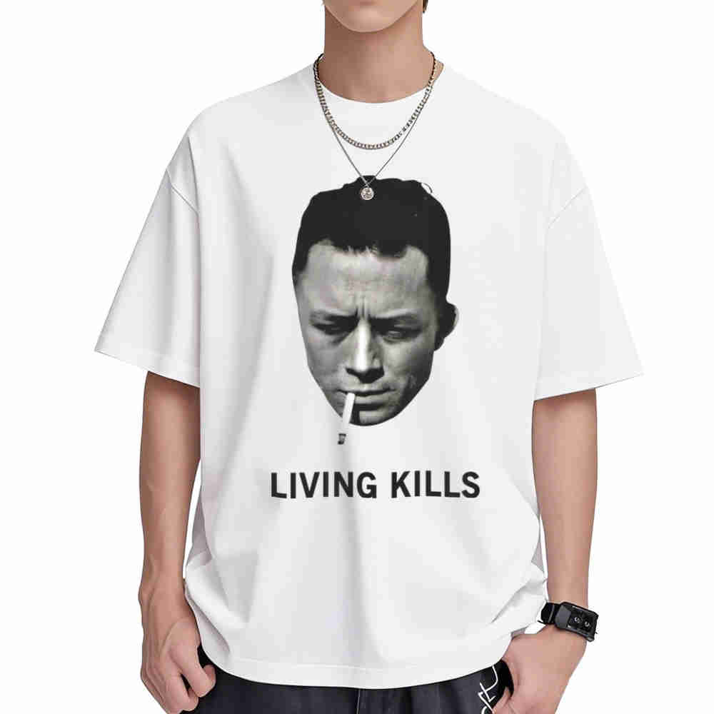 Albert Camus Vivre Tue Fumer T-shirt Manches Courtes 100% Coton
