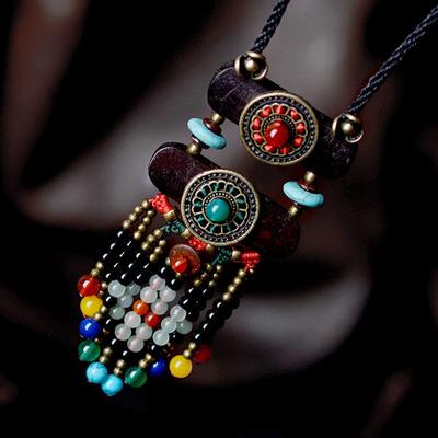 1ks Náhrdelník Korálky Dlhé Vintage Boho lano Slice Reťaz Stone Prívesky Bohemian Ethnic Women