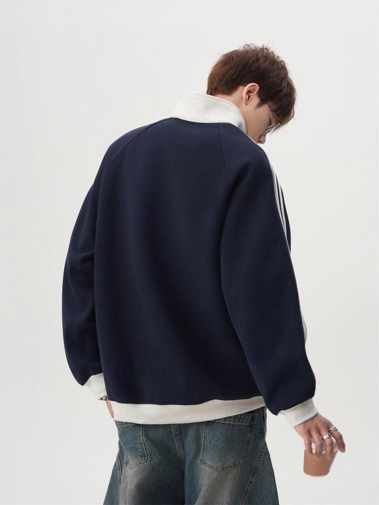 Unisex Academy Style Stand Collar Jacket - Autumn/Winter Loose Fit, Plus Velvet, Sporty Baseball Hoodie Outerwear.