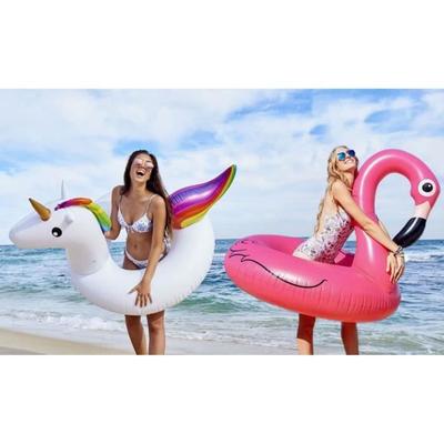 Jätte Uppblåsbar Enhörning Badring Vattenspel 120 x 90 cm och Rosa Flamingo Badring [Phonillico®]