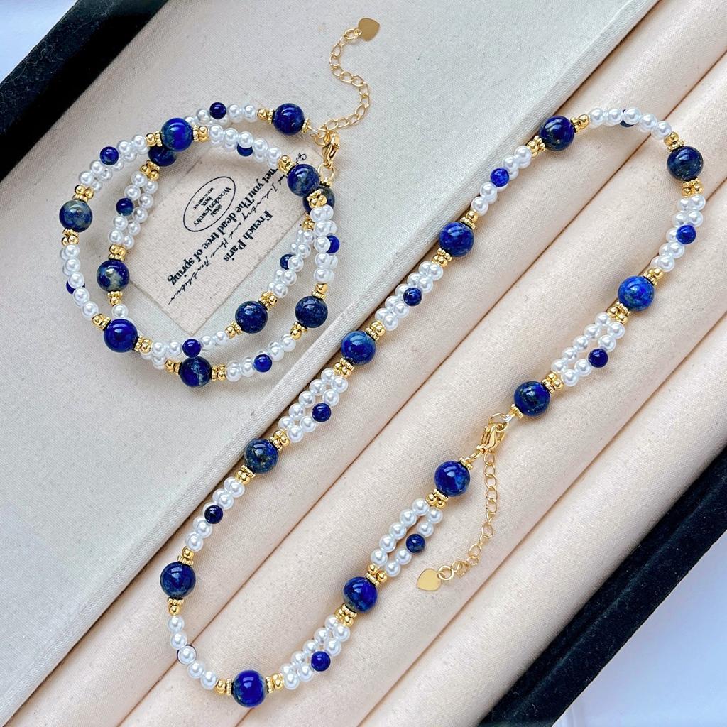 Sens du Design Lapis Lazuli Naturel Cristal Artificiel Perle Sens du Design Collier Multicouche Chaîne de Clavicule