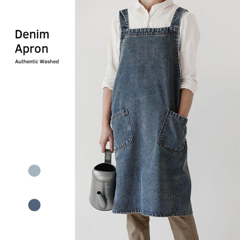 Oil-Proof Ladies Denim Apron Unisex Waiter Extended Aprons Kitchen Cooking Apron  Home Kitchen