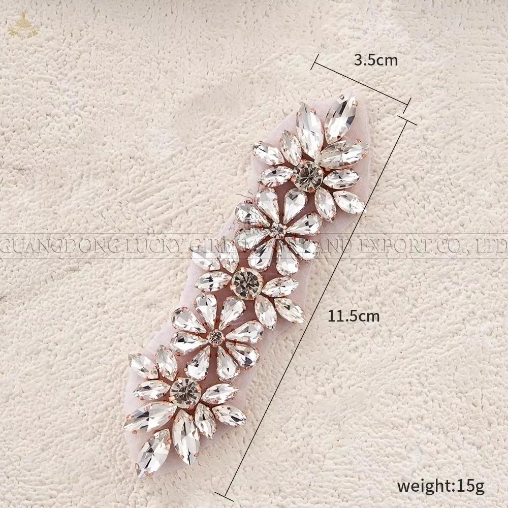FZD 1 PC Silver Crystal Rhinestone Applique Gold Sew On For Wedding Dress Belt Pearl Patch Iron On Hot Fix Glitter Crystal Stone
