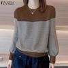 ZANZEA Women Casual Round Neck Long Sleeve Stripe Blouse