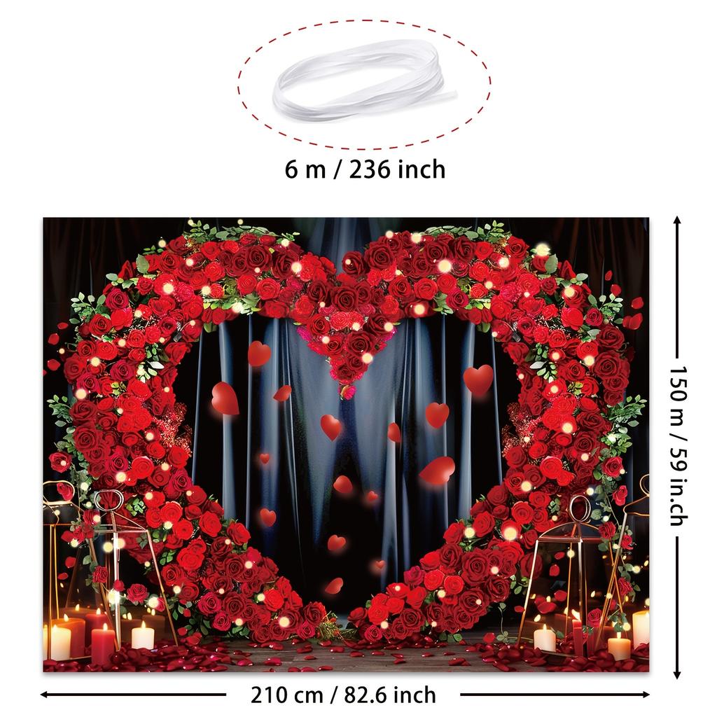 Decorazione di sfondo per foto con rosa a forma di cuore, sfondo fotografico in fibra di poliestere, adatto per matrimoni