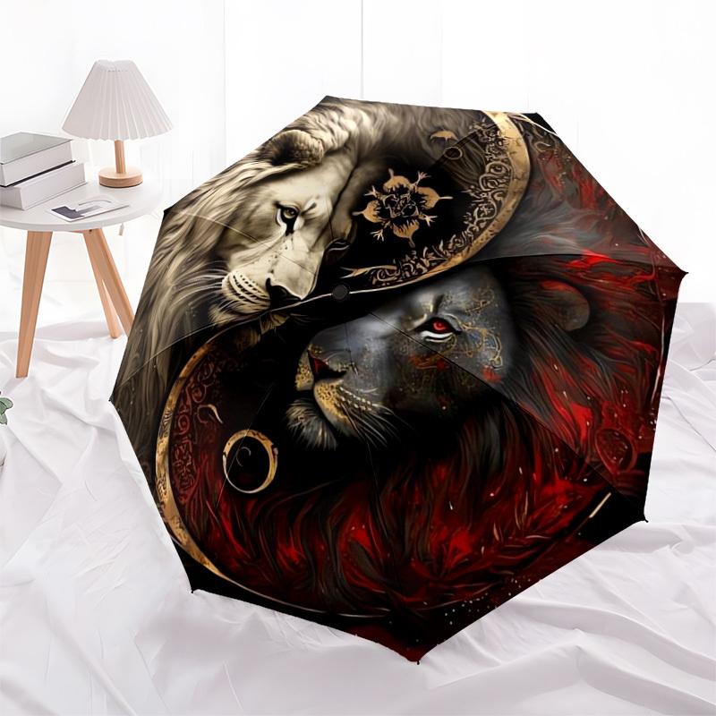 1pc Yin-Yang Lions: Harmony in Contrast Umbrella with Plastic Handle,Suitable for All Seasons Home Travel Outdoor UmbrellaDD576