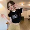 2026 Summer Korean Style Slim Fit Printed Cropped Short Sleeve Women's T-shirt
