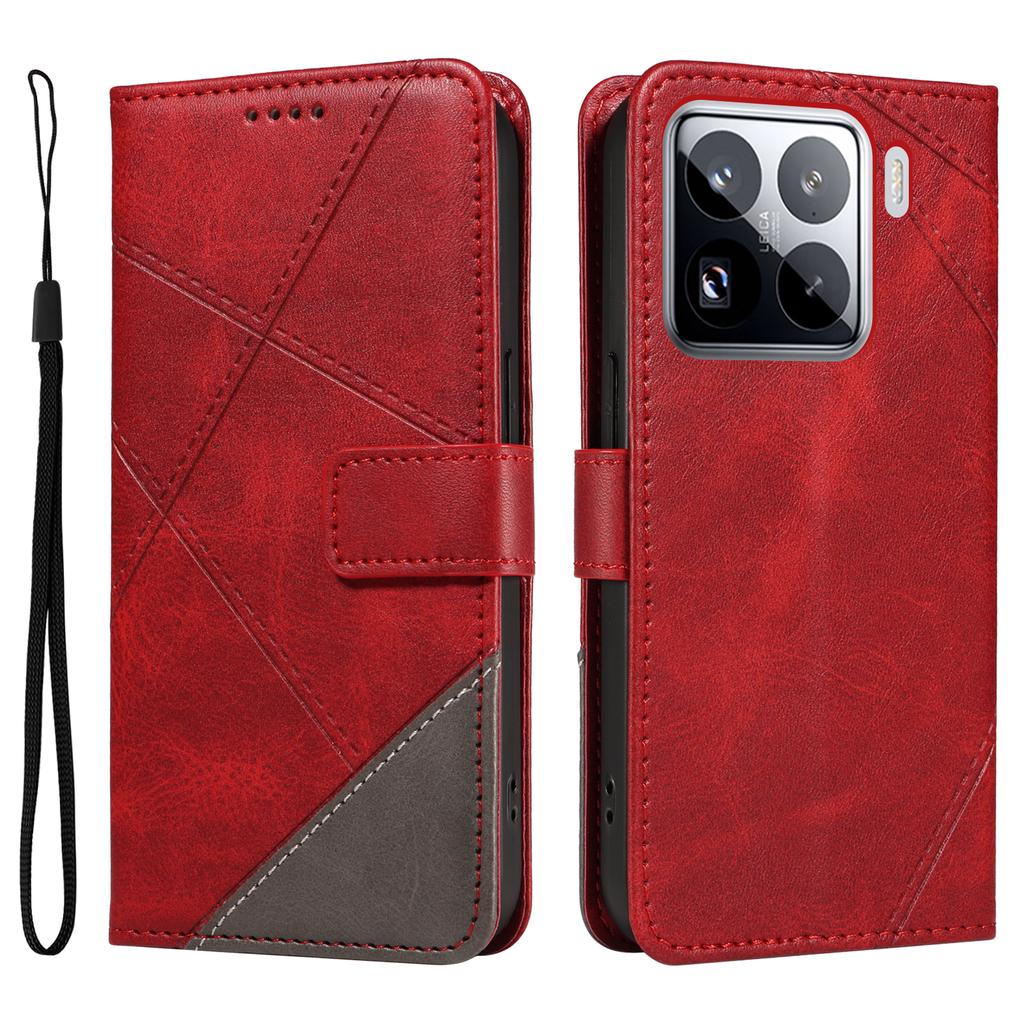 For Xiaomi 15 Pro Case Leather Geometric Line Wallet Phone Cover with Wrist Strap