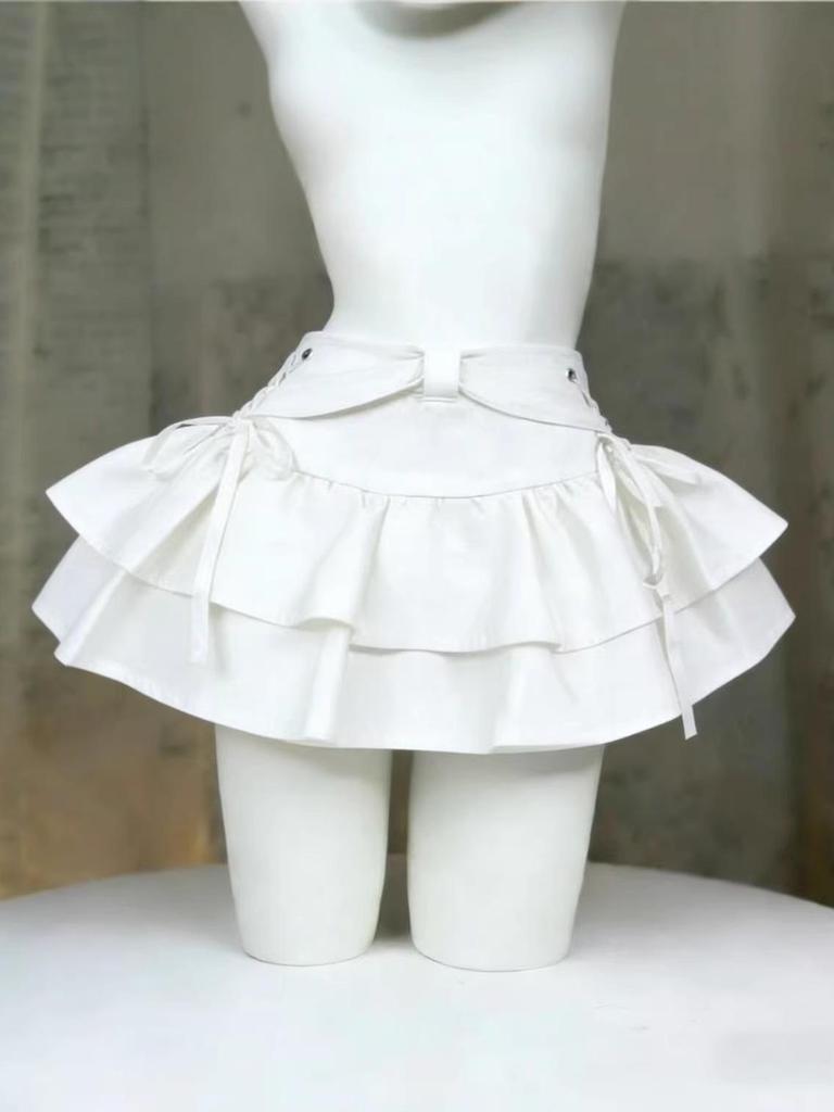 Y2K Black Lace-Up Pleated A-Line Mini Skirt for Women - Spring Sweet Spicy Petite Skort Design