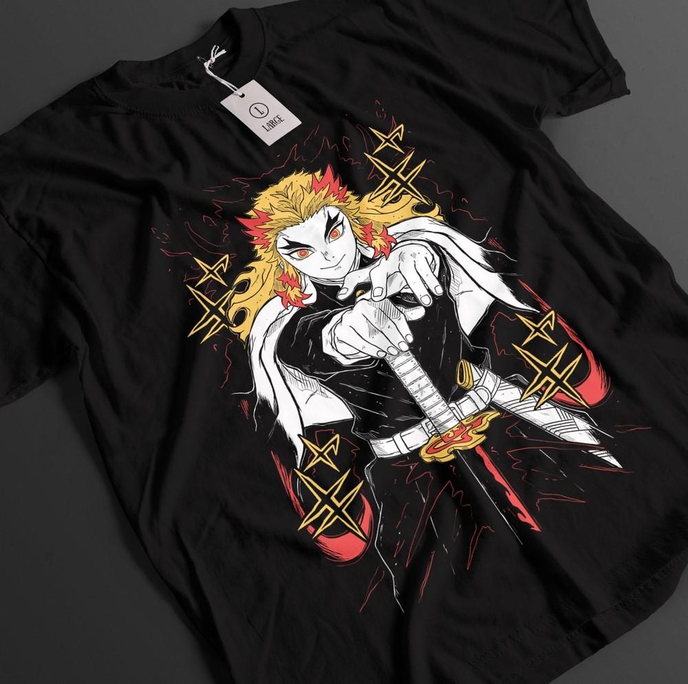 Demon Slayer Shirt Rengoku Kyojuro T-Shirt Tanjiro KNY Anime Akaza Top Muzan Tee