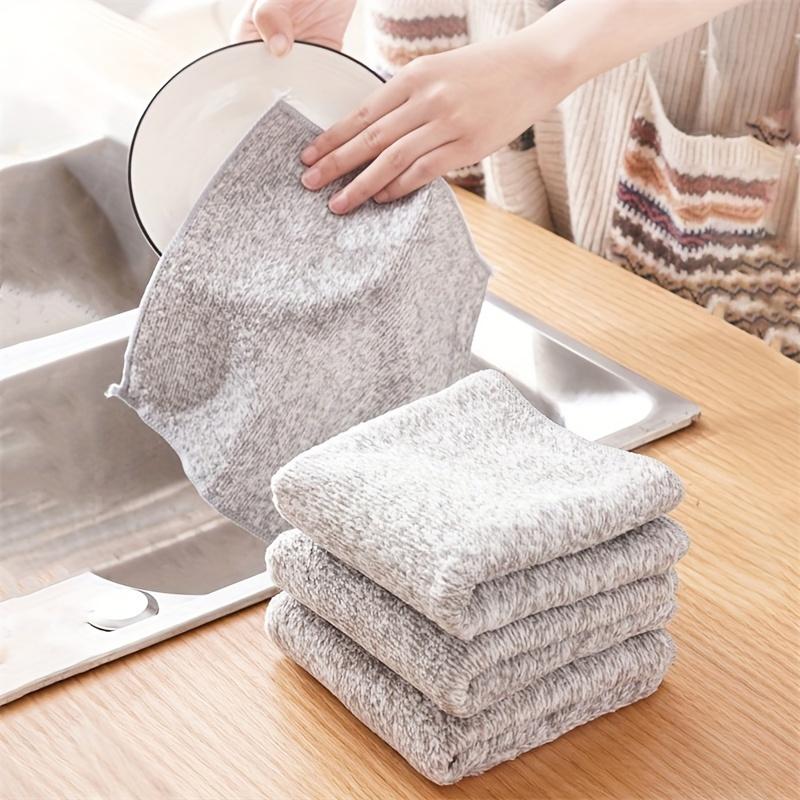 10/5PCS Gray Bamboo Charcoal Towel Thickened Super Absorbent Dishcloth Anti-grease Kitchen Wiping Rags Microfiber Cleaning Cloth