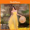 Tropical Yellow Long Dress With Backless Design For Beach Vacation Womens Resort Wear