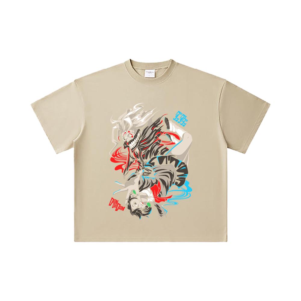 260 GSM Doppelgarn 32er Zählung 100% Baumwolle Dandadan V38 Okarun Momo Druck Unisex Schweres Baumwoll-T-Shirt