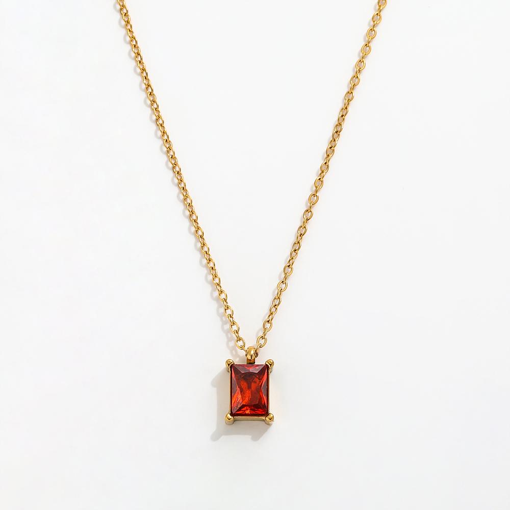 Joolim Jewelry 18K Gold Plated Colorful Zircon Pendant Necklace Stainless Steel Fashion Jewelry красный