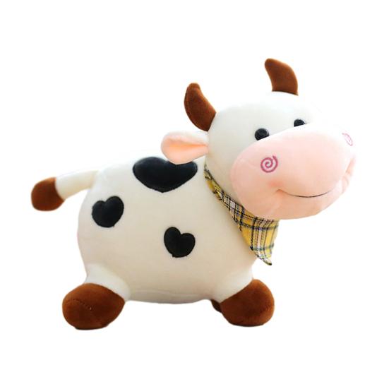 

Lying Down Cow Plush with Scarf Colorful Spots Soft Stuffed Animal Wedding Celebration Gift And Home Decor