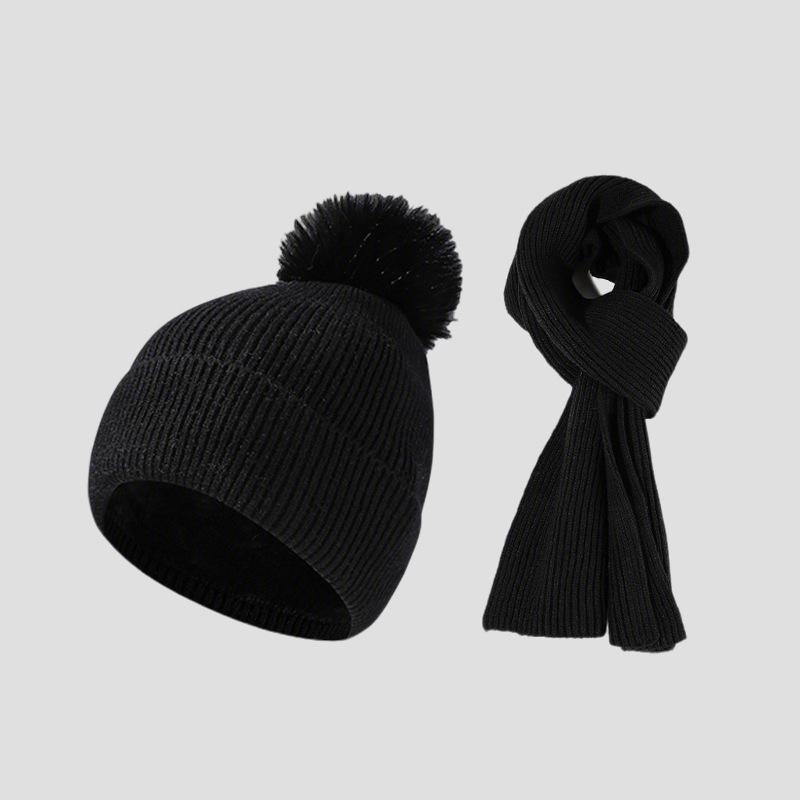 Knitted Hat Scarf Set Women's Autumn Winter Thick Fur Ball Wool Hat Outdoor Ear Protection Warm Hat
