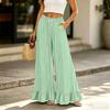 Women’s High Waist Wide Leg Pants with Drawstring and Pockets Loose Fit Striped Casual Long Trousers with Ruffle Hem for Everyday Wear