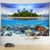 Island Landscape Painting Tapestry Wall Hanging Turtle Fish Aesthetic Room Bohemian Nature Art Mystery Home Decor