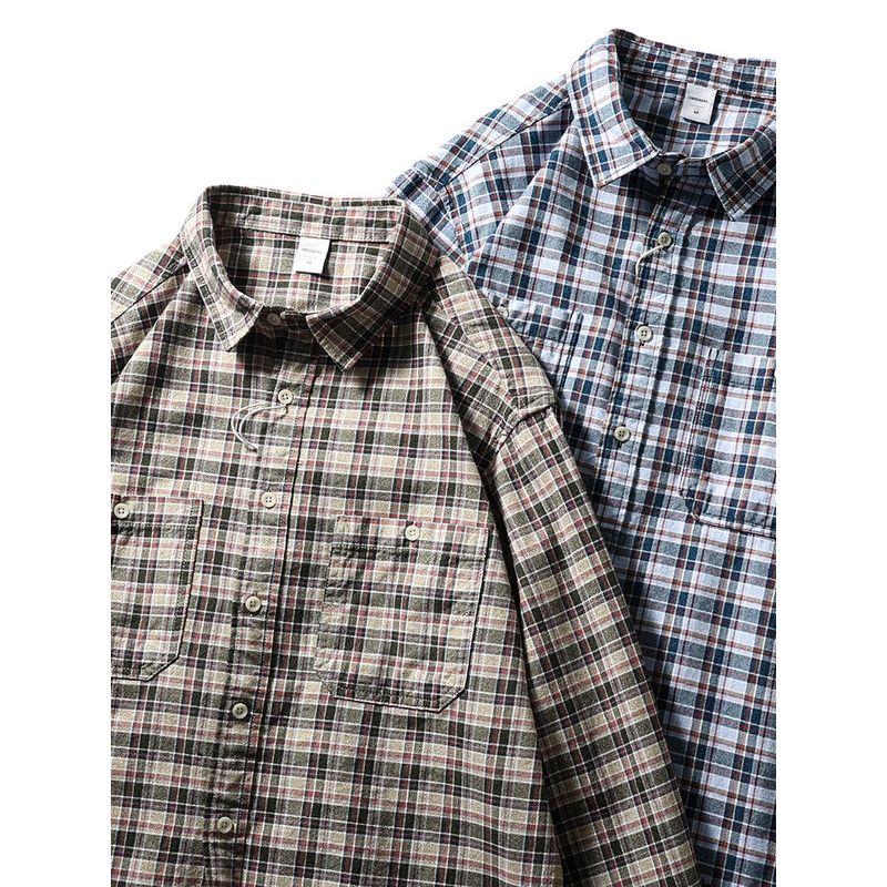 American Retro Pure Cotton Brushed Plaid Shirt Men's Long-Sleeved Spring and Autumn Style Foreign Trade Men's Casual Vintage Cotton Shirt
