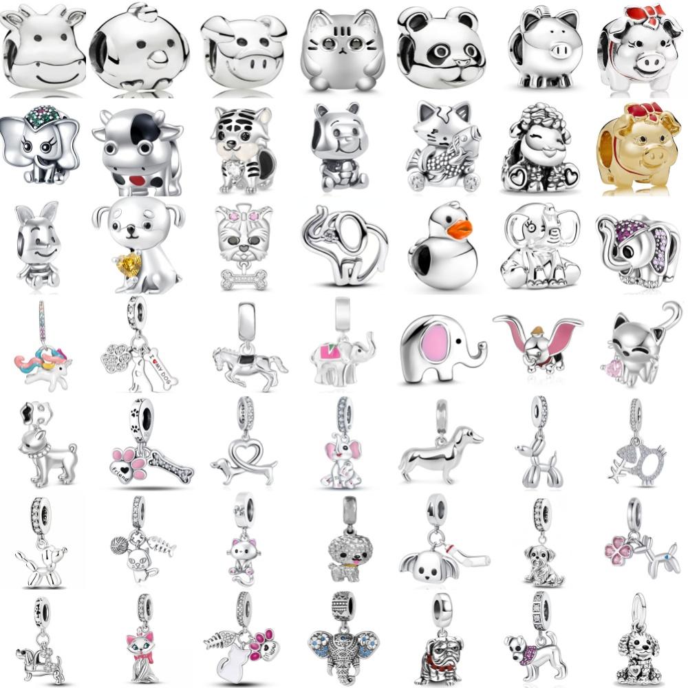 New 925 Silver Cute Animal Dog, Rabbit, Elephant, Cat Suitable for Europe Bracelet DIY Accessories Exquisite Jewelry