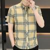 Summer short-sleeved shirt men's plaid shirt workwear gangster handsome men's ice silk casual inch shirt tops