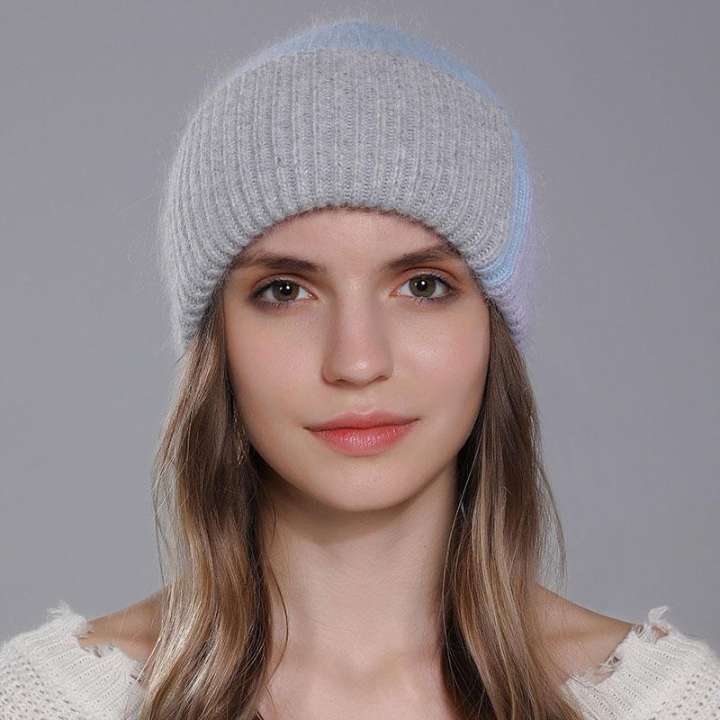 

Новые модные цветные вязаные женские шапки, теплая шапка из меха ангорского кролика, зимняя шапка для женщин и взрослых, женская кепка