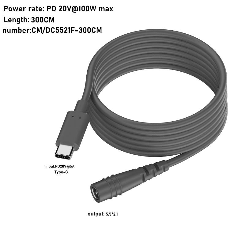 Type-C To Dc F/Dc To Dc Fast Charging Power Cable For Mini Outdoor Waterproof 20V 2/3/5M For Mini Power Cable