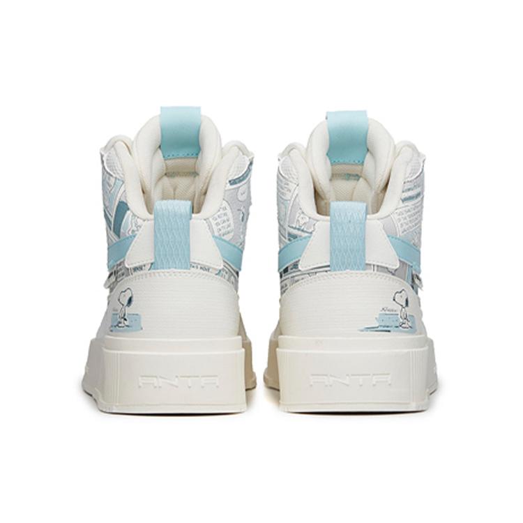 New Snoopy X Anta Life Collection Anti Slip Wear Resistant High Top Skateboard Shoes Men's White Blue 912138011-7
