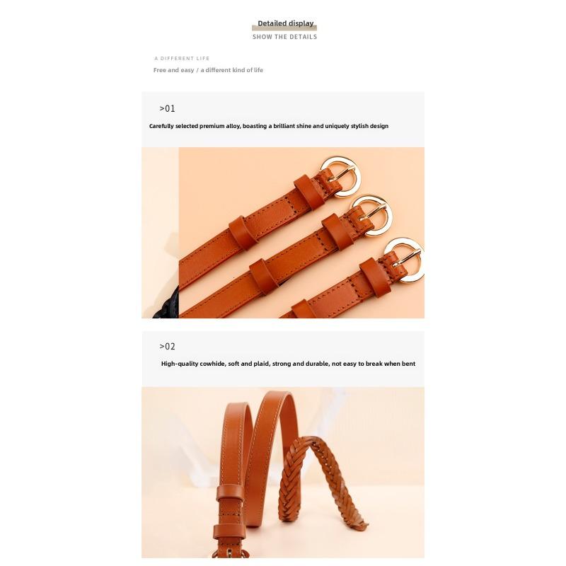 First-layer Cowhide, Double-sided Leather, Hand-woven Belt, Women's Belt, Whole Raw-cut Genuine Leather Belt