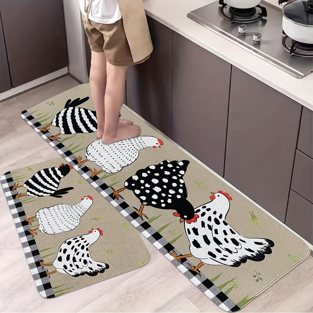 1Pcs Anti Fatigue Kitchen Rugs, Farmhouse Rooster Print Waterproof Non-Slip Thick Cushioned Kitchen Mat Heavy Duty Comfort Standing Mat for Kitchen