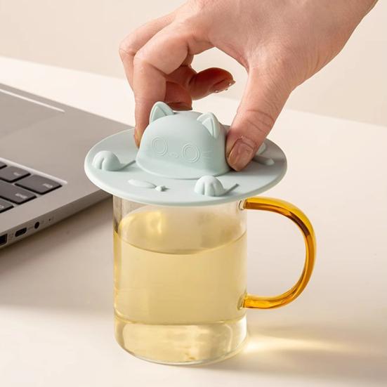 Cartoon Silicone Cup Covers Cute Tea Bag Mug Topper Food Grade Heat-Resistant Mugs Cover Multi-Function Fun Animal Cup Lid with Phone Stand & Tea Bag