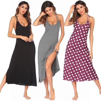 Spring and Summer Women's Home Clothes Pajamas Suspenders Long Dresses Printed Modal Casual Home Sleepwear, Women