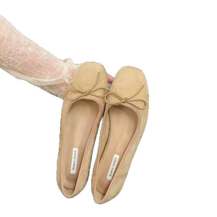 Women'S Spring And Autumn Heightening Shoes Suede Child Red New Evening Shoes French Ballet Single Shoes Bow