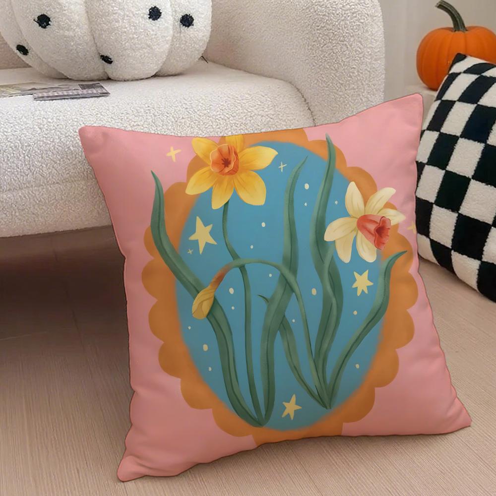 Warm bright yellow Daffodil Narcissus flowers Cushion Cover Throw Pillow Cover Hidden Button Durable Polyester Chair Cushion