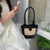 Trendy Straw Handbag Women's Woven Beach Bag Casual Snap Button Satchel Bag Small Braided Shoulder Bag For Travel