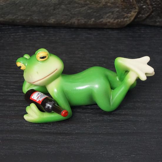 Liggende Frosk Figur Plantepotte Dekorasjon Mini Frosk Statue Resin Frosk Holder Flaske Ornament for Hage Hjemmekontor Blomsterpottekant