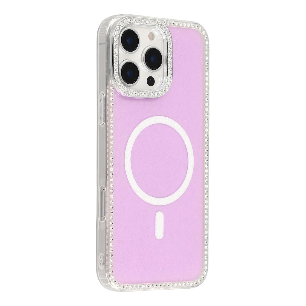 For iPhone 16 Pro Max Case Compatible with MagSafe Rhinestone Edge Glitter Back TPU + PC IMD Phone Cover