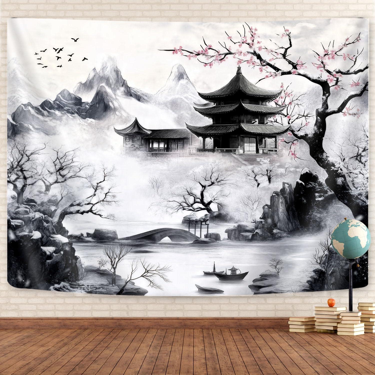 Tapestry of Japanese goaok pastries in black and white 75x100