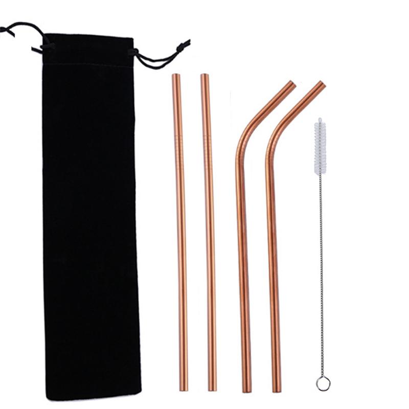 5 Pieces Stainless Steel Straw Set Colorful Metal Straws Bar Drinks Coffee Milk Tea Juice Drinking Utensils Environmental Protec