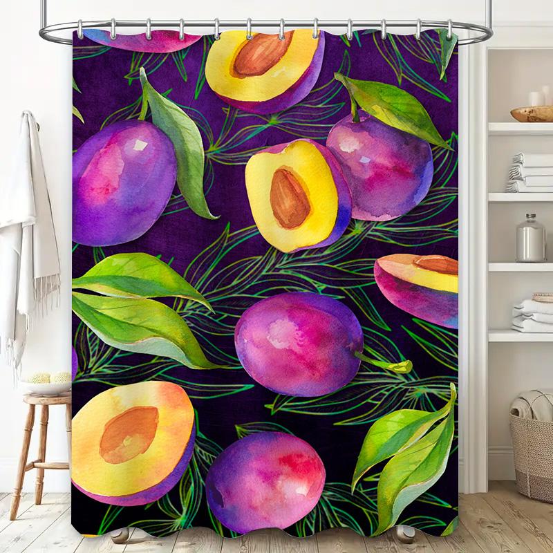 Aquarell Pflaume Pfirsich Duschvorhang Lila Pink Gelb Grün Badezimmer Dekoration Stoff Wasserdichte Auskleidung Heimdekoration Maßgefertigt Ava
