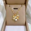 Necklace Earrings Set Light Luxury Full Diamond Bow Pearl Personality Temperament Banquet Earrings Necklace Group
