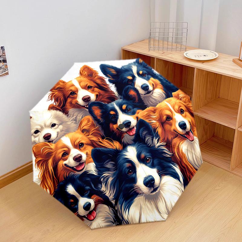 1 ks automatický skládací deštník - Vzor koláže psů, přenosný a skládací design s 8 žebry, Vánoční narozeninové dárky