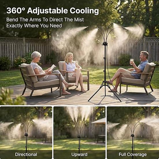 Staande Vernevelaar voor Buiten Terras Verstelbare Hoogte Buiten Vernevelsysteem 360° Flexibele Sproeier Ultrafijne Mist Koeler voor Terras Achtertuin Veranda