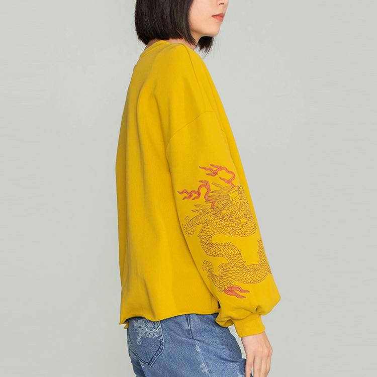 Lee Logo Embroidered Cartoon Anime Print Round Neck Sweatshirt Women Sweatshirt Yellow LWT004212CUH00FA01727