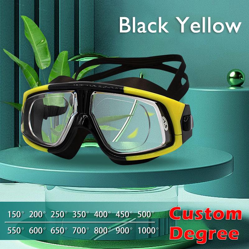 -1.5 To -10.0 Myopia Swim Eyewear Silicone Large Frame Anti Fog Swimming Goggles Custom Different Degree For Left Right Eyes