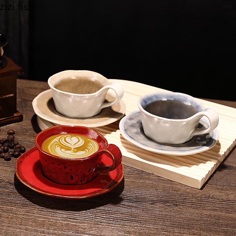 Kiln Transmutation Ceramic Coffee Cups and Plates Flower Tea Cup Office Afternoon Tea Mug Breakfast Cup Dessert Dish Water Cups
