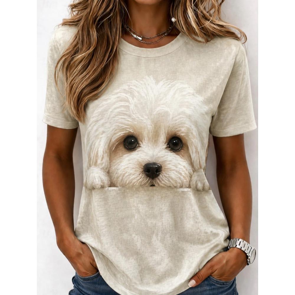 Fashion Women Retro Creative Dog Pattern Print T Shirt Funny Casual O-neck Short Sleeves T-shirt Summer Female Tee Shirt