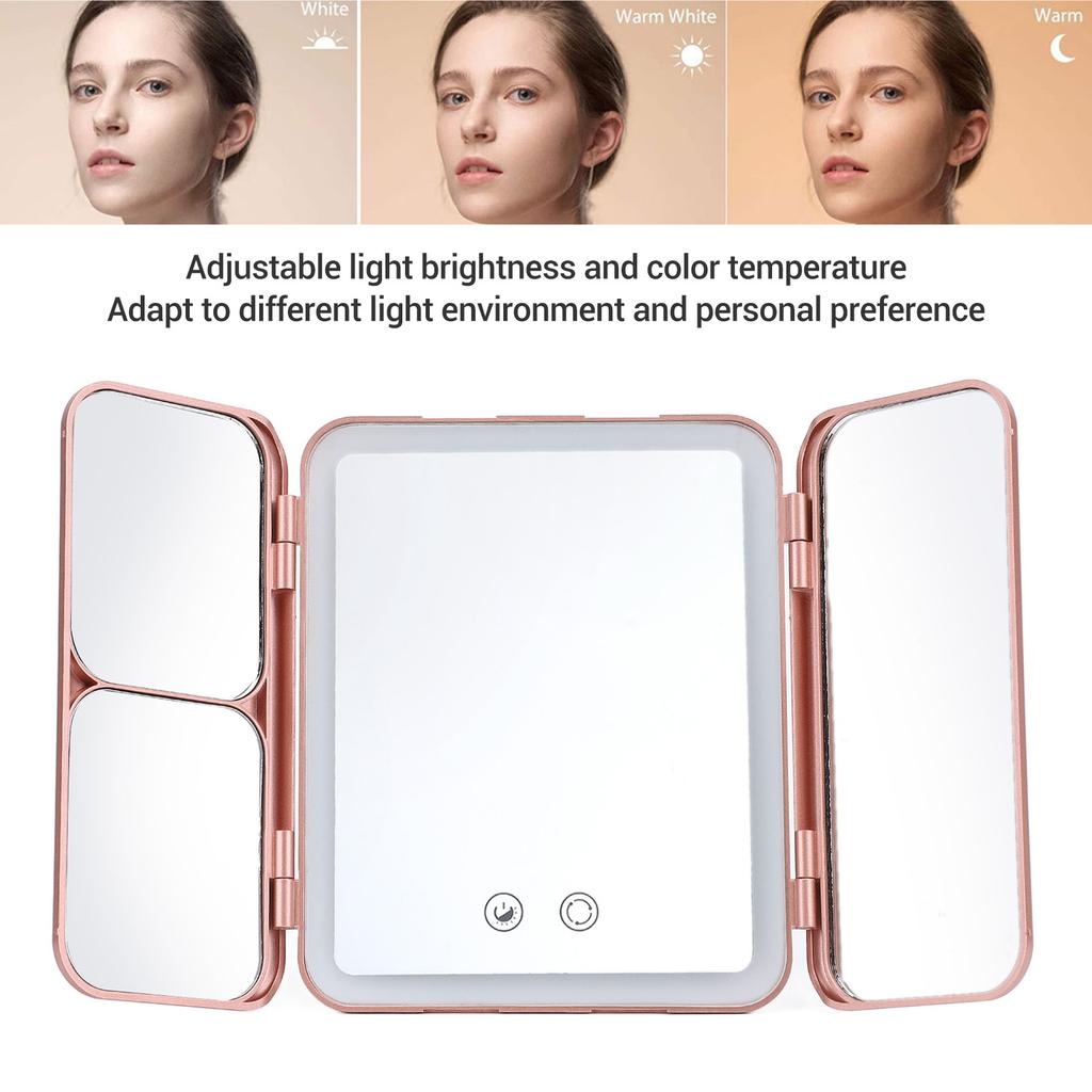 Faltbarer LED Schminkspiegel Tragbarer Wiederaufladbarer Kosmetikspiegel LED Faltbarer Schminkspiegel mit Licht für Zuhause Reise